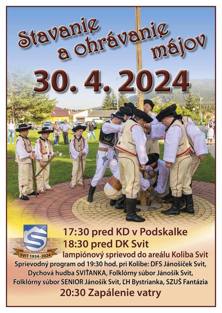 plagát, stavnie májov, zapálenie vatry 